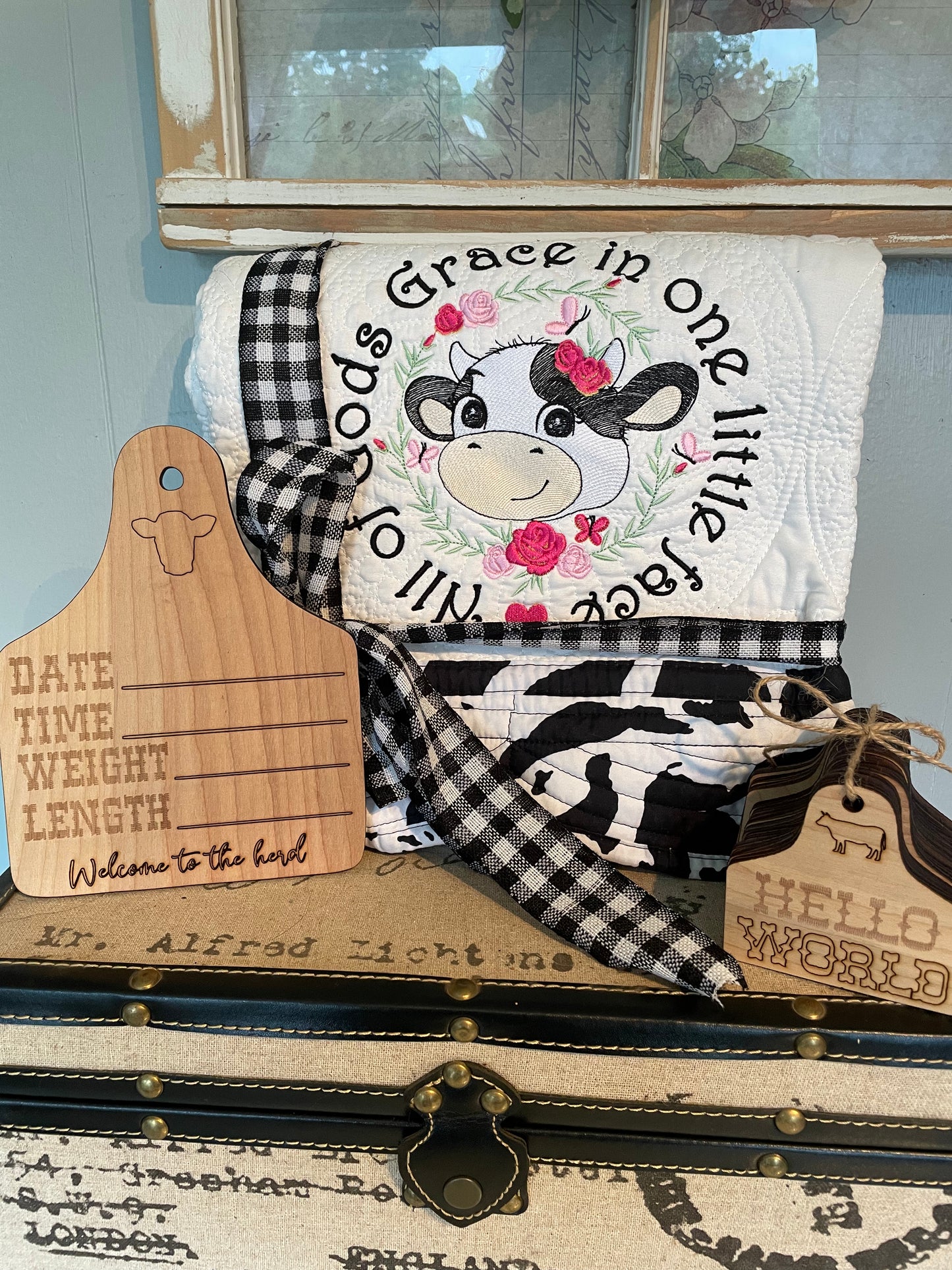 Baby Cow Tag Birth Announcement