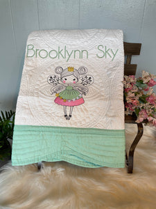 Embroidered Heirloom Quilt with Cute Fairy Design