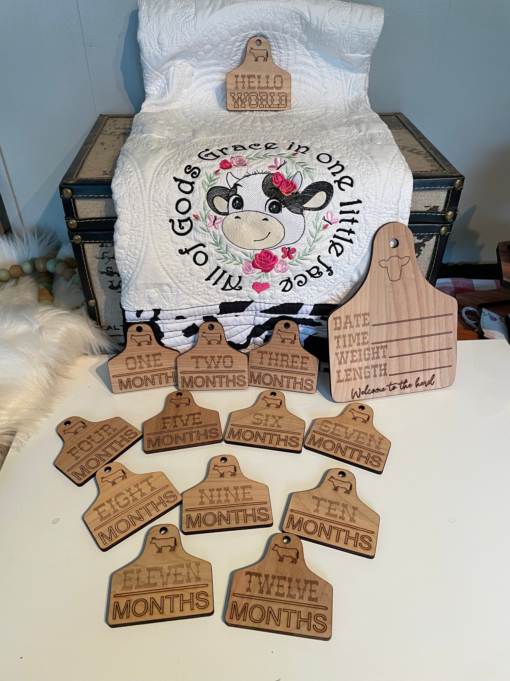 Baby Quilt with cute cow head and saying All of Gods Grace in one little face, 36x46", 100% cotton