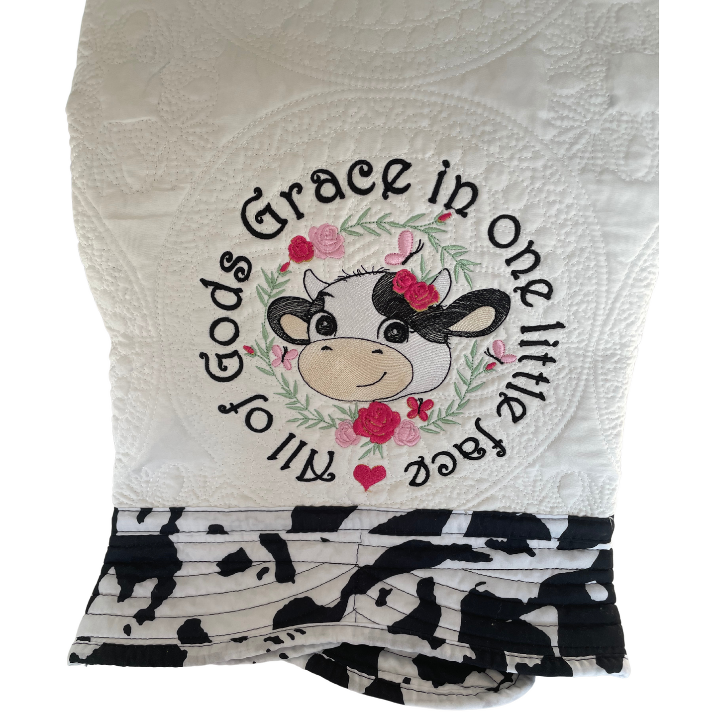 Embroidered Cow Quilt with cow print border